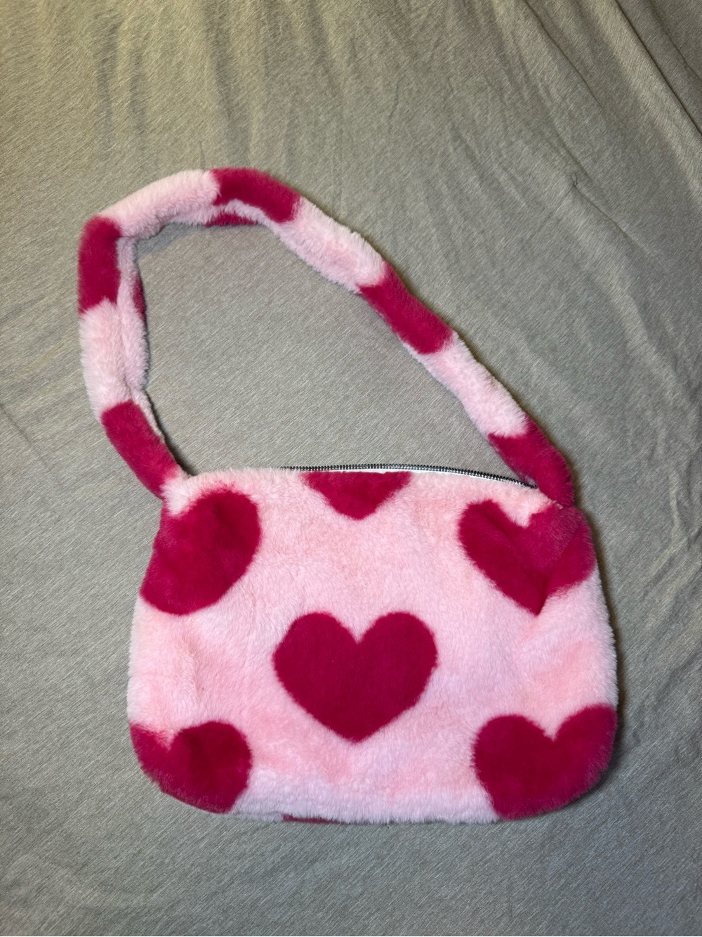 Pink Fuzzy Heart Pattern Shoulder Bag
